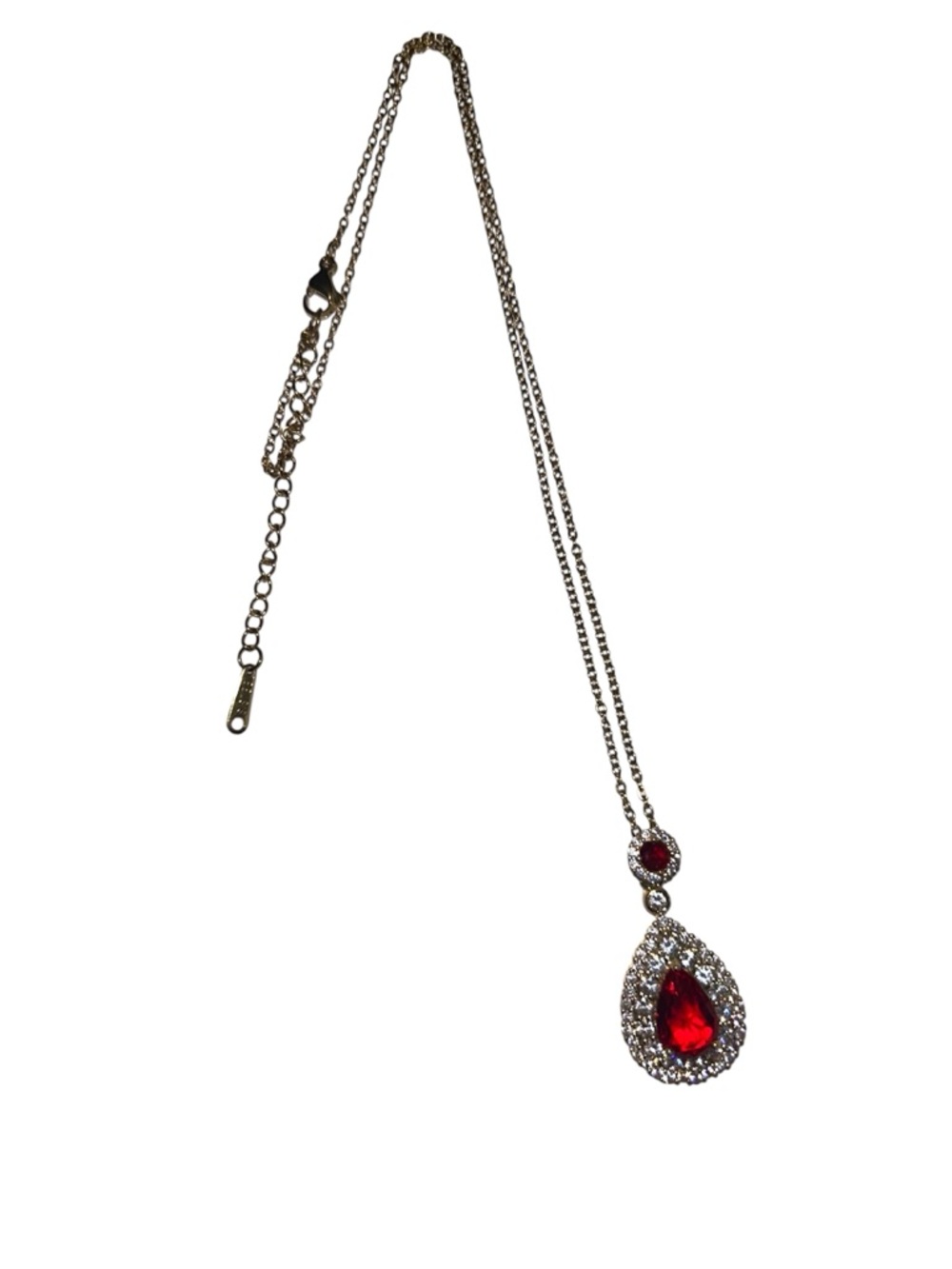 Red Crystal Teardrop Pendant 18K Gold Plated Necklace - Picture 3 of 5